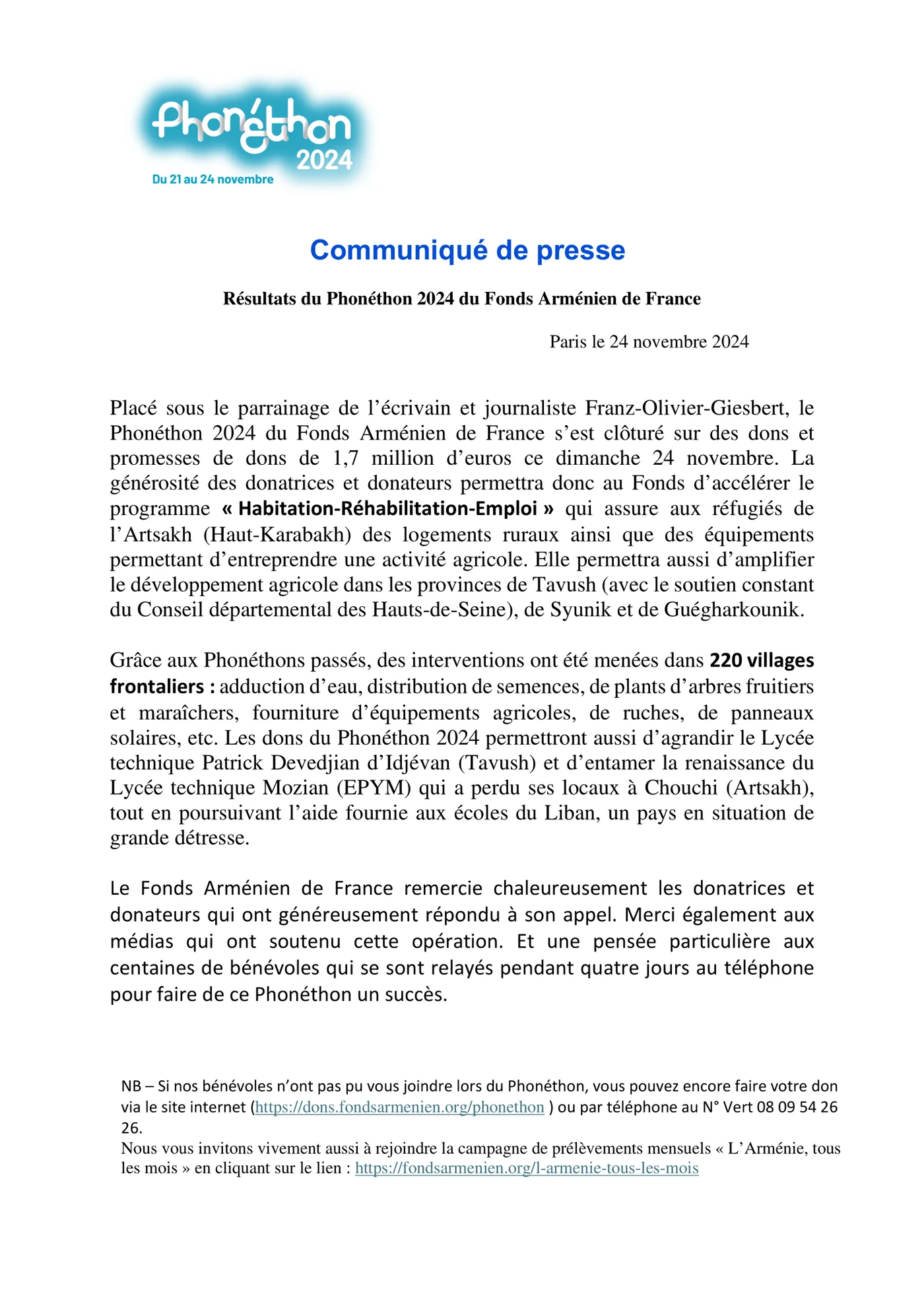 Les résultats du Phonéthon 2024