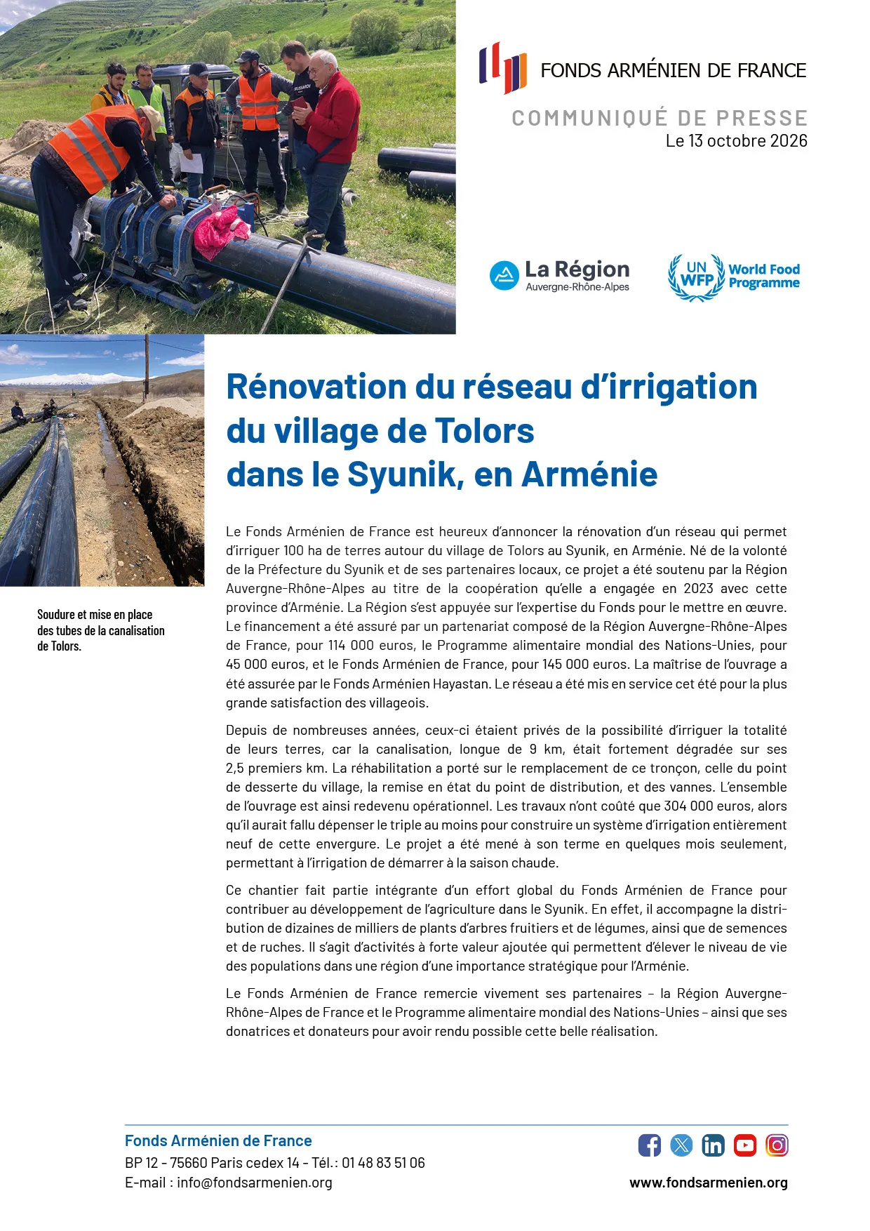 Rénovation du réseau d'irrigation du village de Tolors